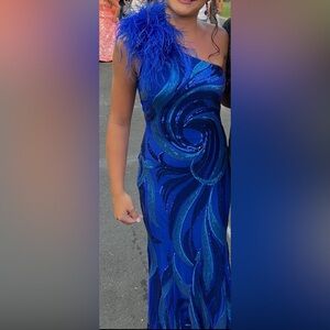 Jovani One-Shoulder Blue Prom Dress